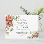 赤エレガントポインセチア松モミの水の色結婚の 招待状 (スタンド正面)