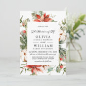 赤エレガントポインセチア松モミの水の色結婚の 招待状 (スタンド正面)