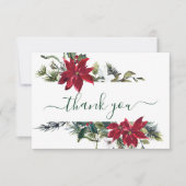 赤エレガントポインセチア松モミ水感謝してい色Y サンキューカード (正面)
