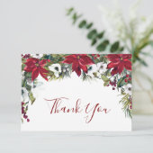 赤エレガントポインセチア松モミ水色 サンキューカード (スタンド正面)