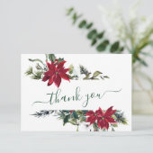 赤エレガントポインセチア松モミ水色 サンキューカード (スタンド正面)