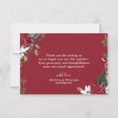 赤エレガントポインセチア松モミ水色 サンキューカード (裏面)
