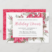 赤エレガントポインセチア植物性クリスマスイブ 招待状 (正面/裏面)
