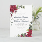 赤エレガントポインセチア水の色のリハーサルディナー 招待状 (スタンド正面)