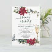 赤エレガントポインセチア水彩ブランチ&バブリー 招待状 (スタンド正面)