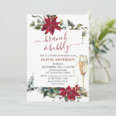 赤エレガントポインセチア水彩ブランチ&バブリー 招待状 (スタンド正面)