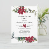 赤エレガントポインセチア水彩婚約パーティ 招待状 (スタンド正面)