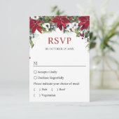 赤エレガントポインセチア水色パインフ結婚ァーズ 出欠カード (スタンド正面)