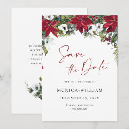 赤エレガントポインセチア結婚クリスマス セーブザデート