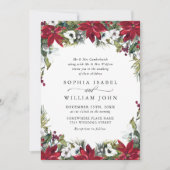 赤エレガントポインセチア結婚クリスマス 招待状 (正面)