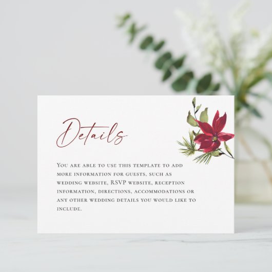 赤エレガントポインセチア結婚詳細 エンクロージャーカード (スタンド正面)