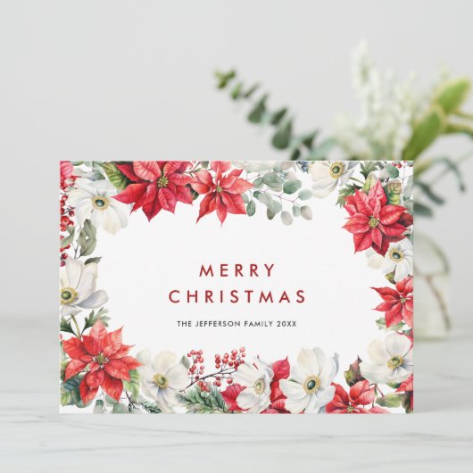 赤エレガントポインセチア聖降誕祭の挨拶 シーズンカード (スタンド正面)