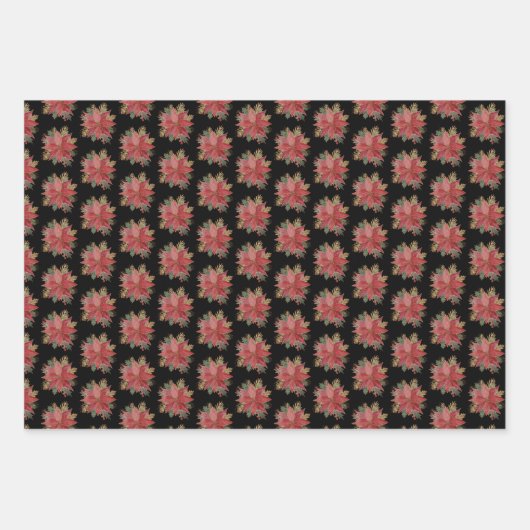 赤エレガントポインセチア花金ゴールドクリスマスツリー ラッピングペーパーシート (正面2)