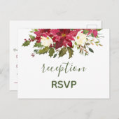 赤エレガントポインセチア・クリスマス披露宴RSVPイン インビテーションポストカード (正面/裏面)