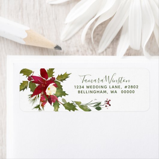赤エレガントポインセチア・クリスマス・ホリディラベル ラベル (インサイチュ)