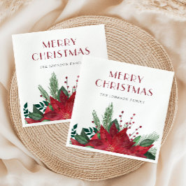 赤エレガントポインセチア・メリークリスマス スタンダードカクテルナプキン