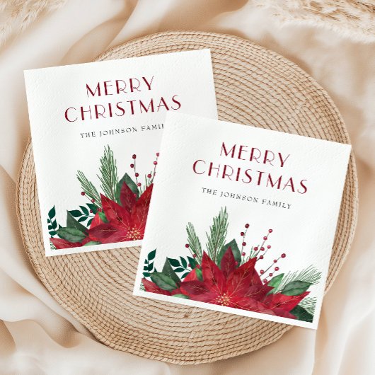 赤エレガントポインセチア・メリークリスマス スタンダードカクテルナプキン