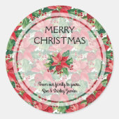 赤エレガントポインセティアス・メリー・クリスマス ラウンドシール (正面)