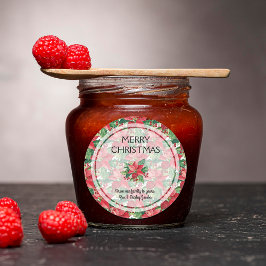 赤エレガントポインセティアス・メリー・クリスマス ラウンドシール