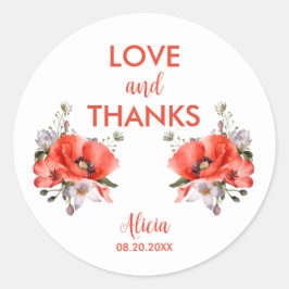 赤エレガントポピー緑の愛&感謝してい ラウンドシール