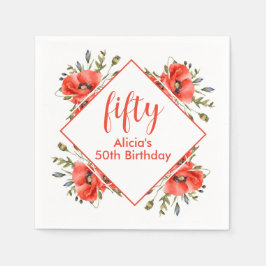 赤エレガントポピー緑5誕生日 スタンダードカクテルナプキン