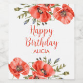 赤エレガントポピー緑5誕生日 ワインラベル (シングルラベル)