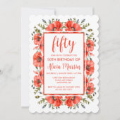 赤エレガントポピー緑5誕生日 招待状 (正面)