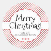 赤エレガントミニマルキャンディーケインストライプタイポグラフィ ラウンドシール (正面)