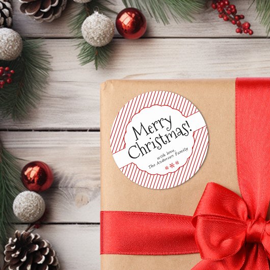 赤エレガントミニマルキャンディーケインストライプタイポグラフィ ラウンドシール