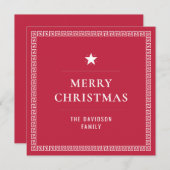 赤エレガントメリークリスマススタイリッシュギリシャの蛇行 シーズンカード (正面/裏面)