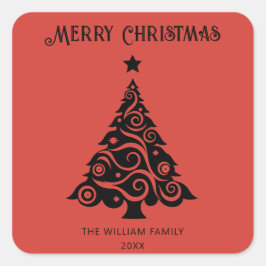 赤エレガントメリークリスマスツリーホリデーギフト スクエアシール