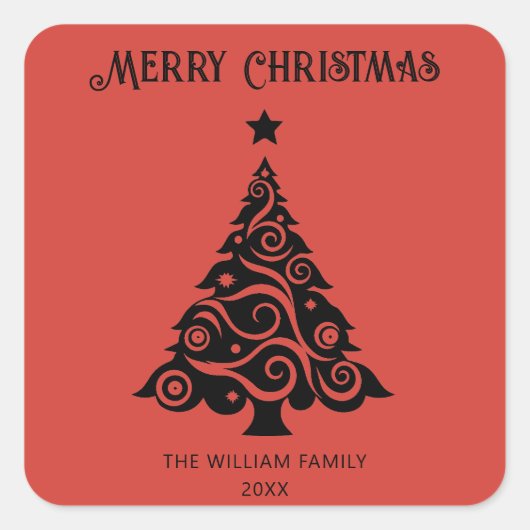 赤エレガントメリークリスマスツリーホリデーギフト スクエアシール (正面)