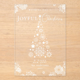 赤エレガントメリークリスマスツリー雪 アクリル招待状