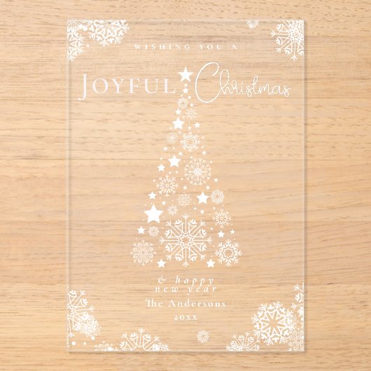 赤エレガントメリークリスマスツリー雪 アクリル招待状 (正面)