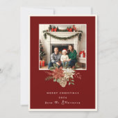 赤エレガントメリークリスマスポインセチア写真 シーズンカード (正面)