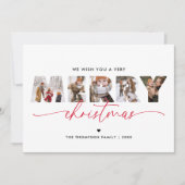 赤エレガントメリークリスマス写真コラージュ シーズンカード (正面)