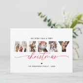 赤エレガントメリークリスマス写真コラージュ シーズンカード (スタンド正面)