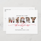 赤エレガントメリークリスマス写真コラージュ シーズンポストカード (正面/裏面)