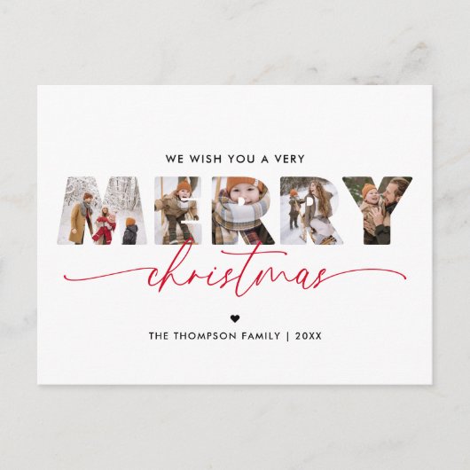 赤エレガントメリークリスマス写真コラージュ シーズンポストカード (正面)