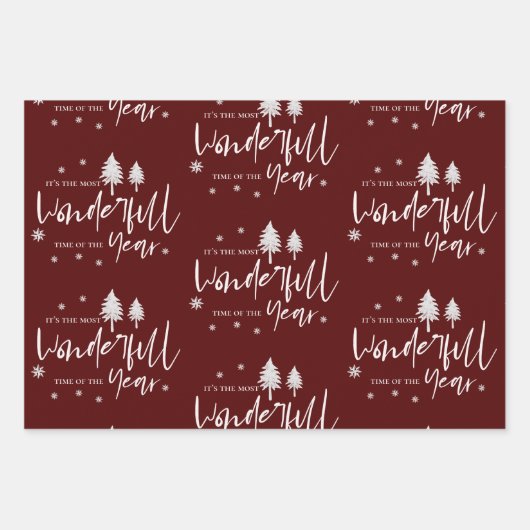 赤エレガントメリークリスマス引用文プレゼント ラッピングペーパーシート (正面3)