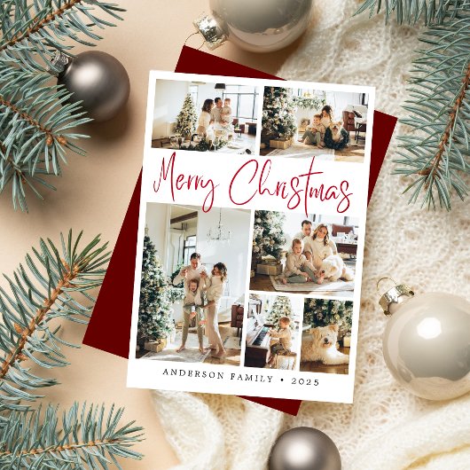 赤エレガントメリークリスマス書道写真 シーズンカード