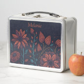 赤エレガントモダンと青のフローラパーソナライズされた メタルランチボックス (インサイチュ)