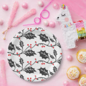 赤エレガントモダンと黒のホリーパターン ペーパープレート (パーティー)