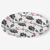 赤エレガントモダンと黒のホリーパターン ペーパープレート (アングル)