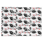 赤エレガントモダンと黒のホリーパターン ラージペーパーバッグ (裏面)