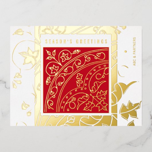 赤エレガントモダンビジネスの季節の挨拶 箔シーズンポストカード (正面)