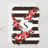 赤エレガントモダンフローラと白黒ストライプ 招待状 (裏面)