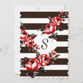 赤エレガントモダンフローラと白黒ストライプ 招待状 (裏面)