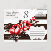 赤エレガントモダンフローラと白黒ストライプ 案内ポストカード (裏面)