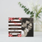 赤エレガントモダンフローラと白黒ストライプ 案内ポストカード (スタンド正面)